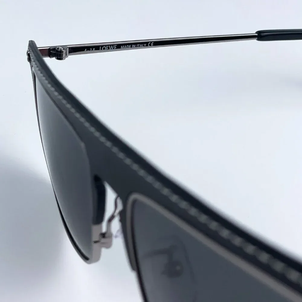 NEW Loewe LW40006U 20A Metal Black Leather Grey Aviator Unisex Sunglasses